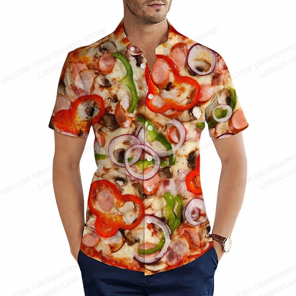 Foods Sausage Shirts Men Women Fashion Shirts Hawaiian Casual Beach Blouse Cuba Camisa Turn Down Collar Funny Chips Shirt Boy