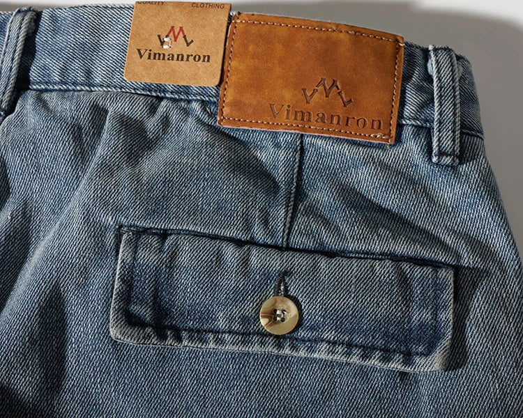 Shorts for denim men's tooling, cat's whiskers, straight pants, old retro pants, versatile multi-bag pants.