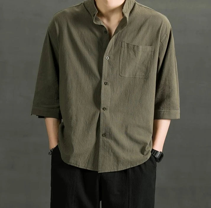 Shirts For Men White Man Shirt Plain With Pocket Linen And Cotton Half Sleeve Social Fashion Summer Designer Sale Xxl Casual Hot