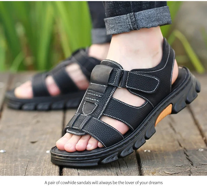 Men's Sandals Adjustable Solid Color Shoes Summer Casual Comfort with Durable Rubber Sole, Breathable PU for Outdoor Walking