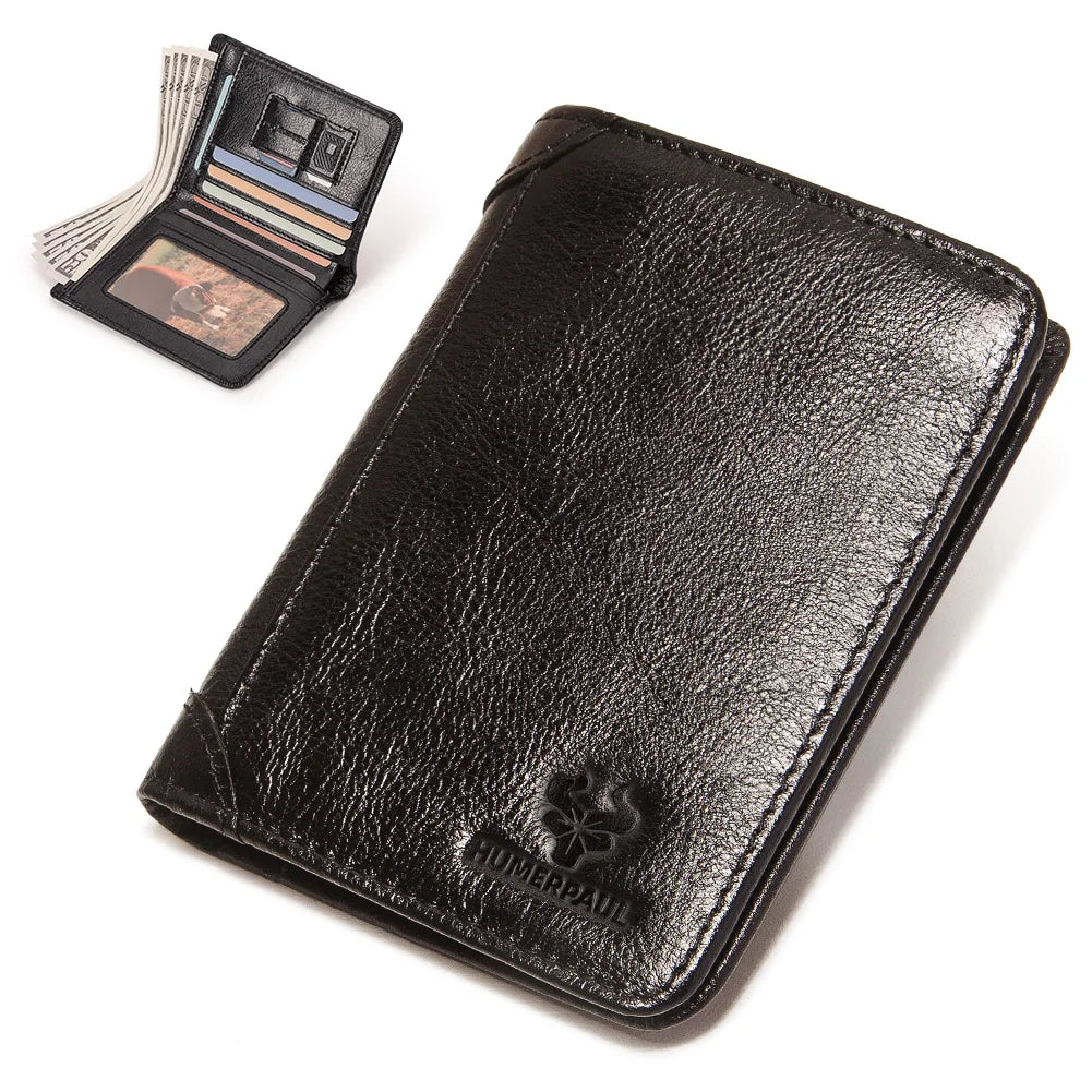 HUMERPAUL Slim Soft Real Leather Wallet for Men RFID Blocking Bifold Multi-card Card Holder ID Purse Male Thin Front Pocket