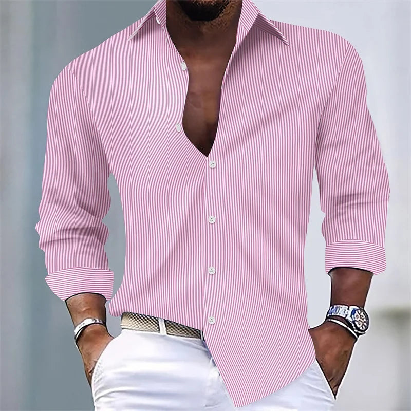 Men's Shirts Summer Shirts Casual Shirts Striped Shirts Button Lapel Black Pink Royal Blue Long Sleeves Holiday Everyday Wear