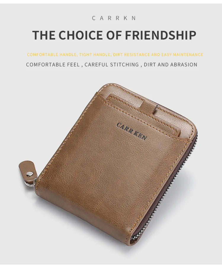 Men's Wallet Made of Leather Wax Oil Skin Purse for Men Coin Purse Short Male Card Holder Wallets Zipper Around Money Bag