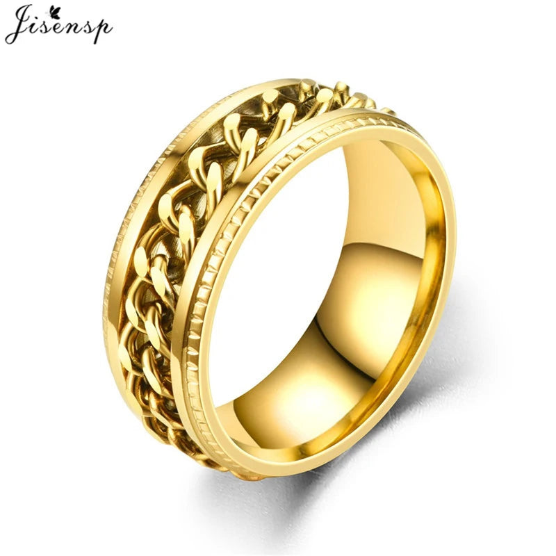 Stainless Steel Rotatable Chain Ring for Couples Jewelry Spinner Fidget Release Anxiety Ring Multifunctional Anillos De Ansiedad