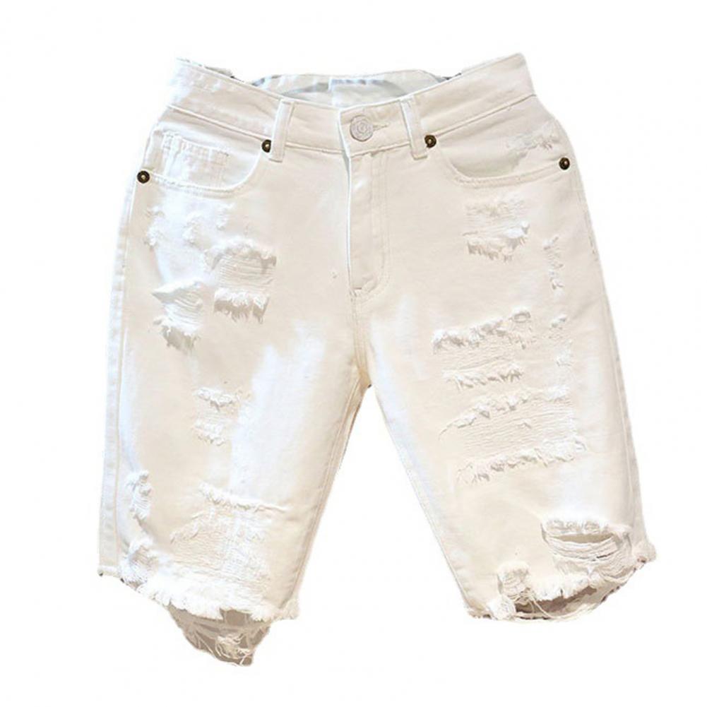 White Jeans Shorts Men All-match Fashion Ripped Hole Slim Stretch Shorts Streetwear Hip Hop Denim Shorts for men шорты мужские