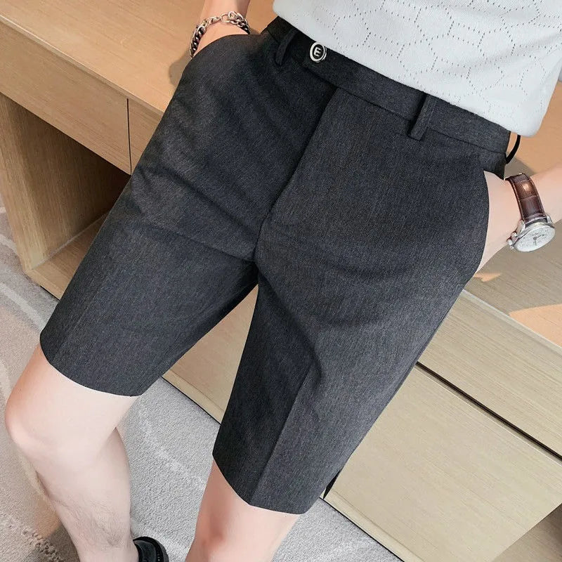 Suit Shorts Summer Men's Pants Straight-leg Casual Handsome Small Trousers Versatile Five-quarter Pants Loose Causal Chic Pants