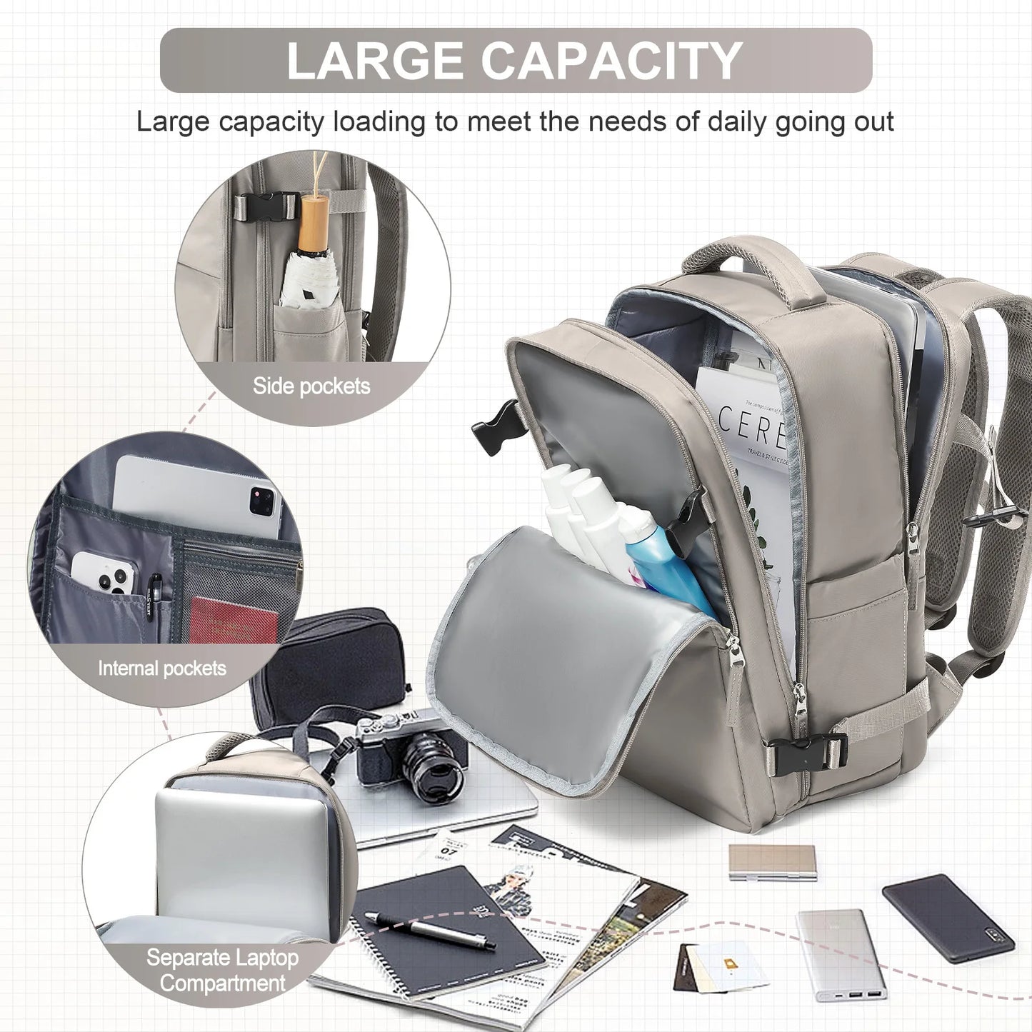 Travel Backpack for Men Women, 40L Flight Approved Carry on Hand Luggage, Anti-Theft Business Laptop Large Daypack Weekender Bag