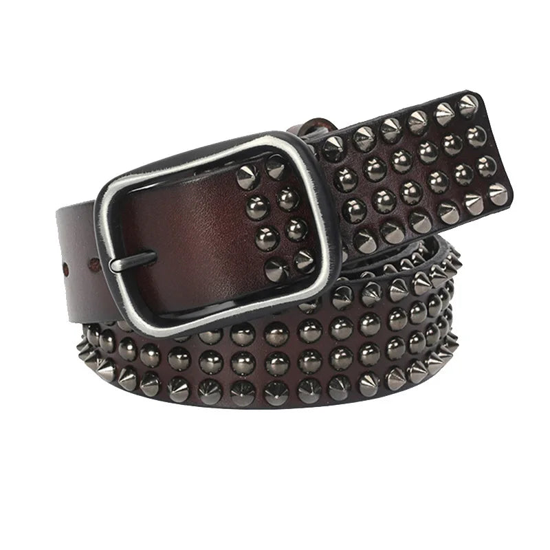 Men Belt Genuine Leather Heavy Metal Rivet Punk Belts For Men Rock Stud Cowboy Men Ceinture Homme Waist Belt Cinturon Mujer
