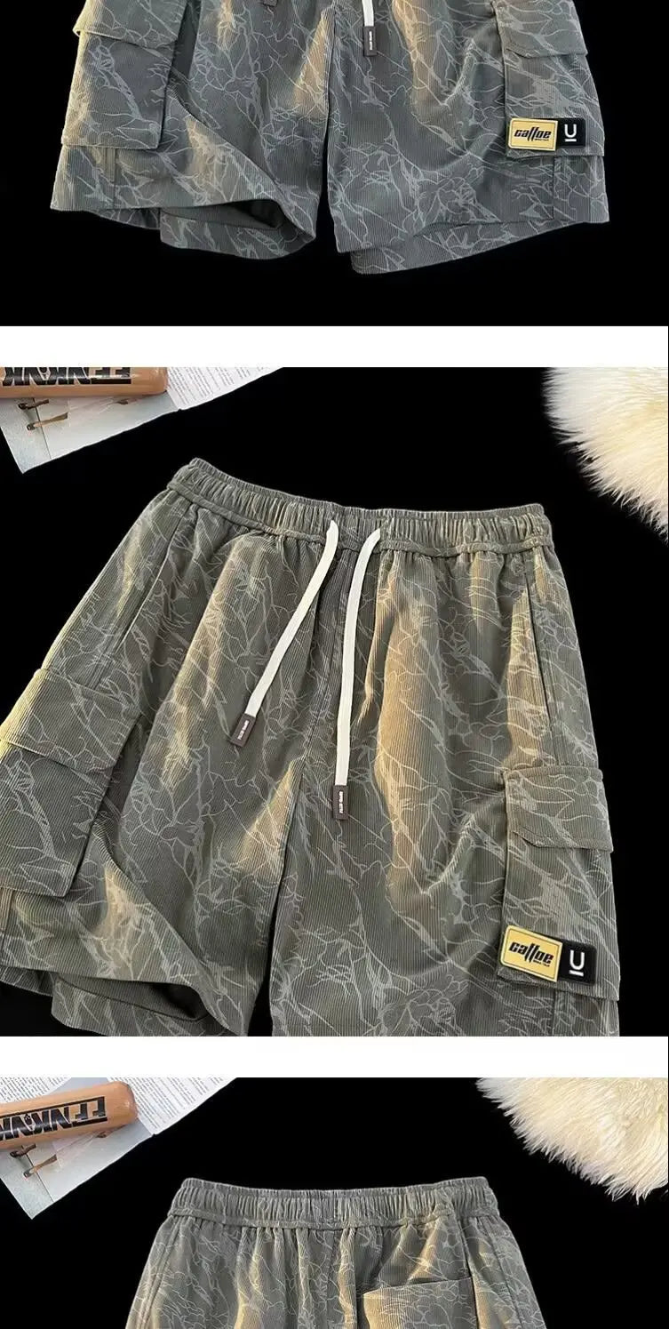 Working Shorts Men's 2025 New Summer Trendy American Functional Pants Loose Straight Five-point Pants Short Shorts for Man Jeans