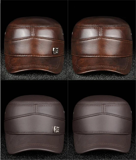 2025 New Men Spring/Winter Real Leather Black/Brown Flat Baseball Caps Male 54-62 cm Customized Size Outdoor Snapback Golf Hat