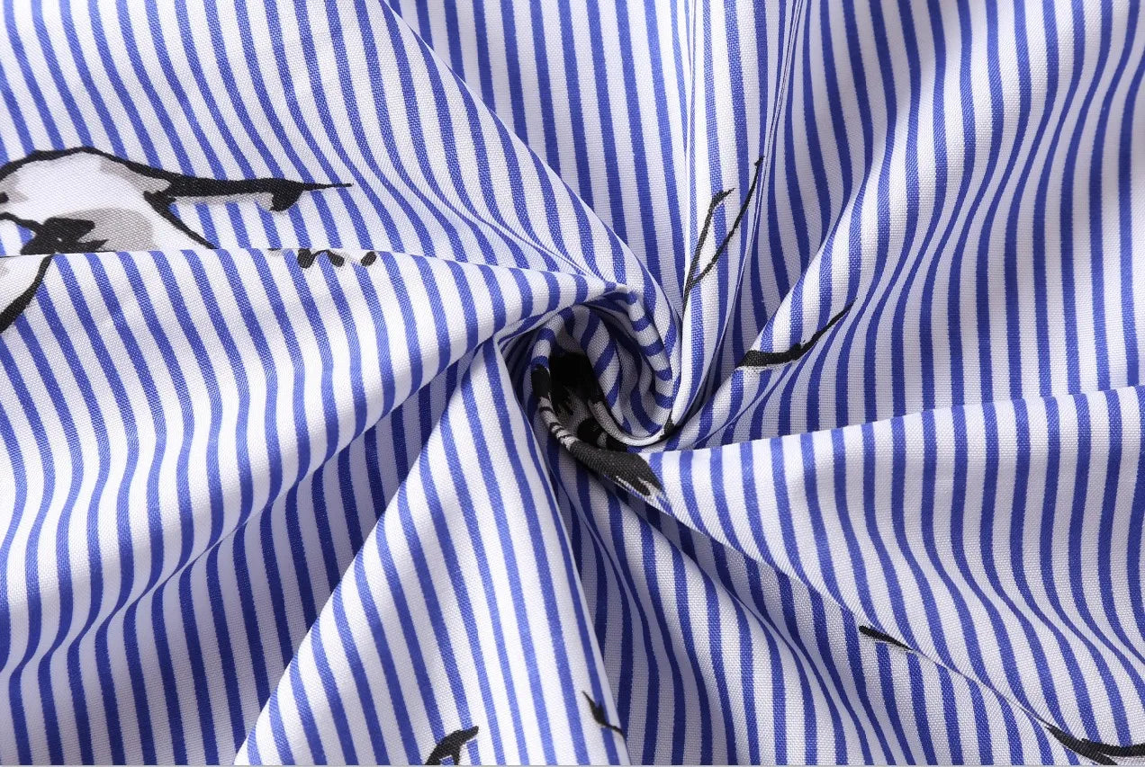 European and American women's clothing popular long-sleeved women's clothing striped shirt dress single-breasted belt