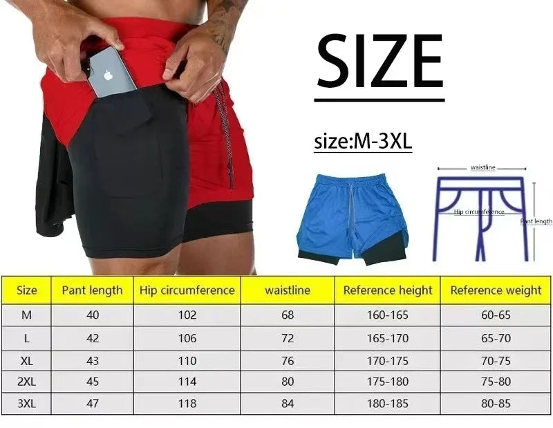 Men's breathable double layered shorts quick drying sports shorts for training running straight legs summer trends and novelty