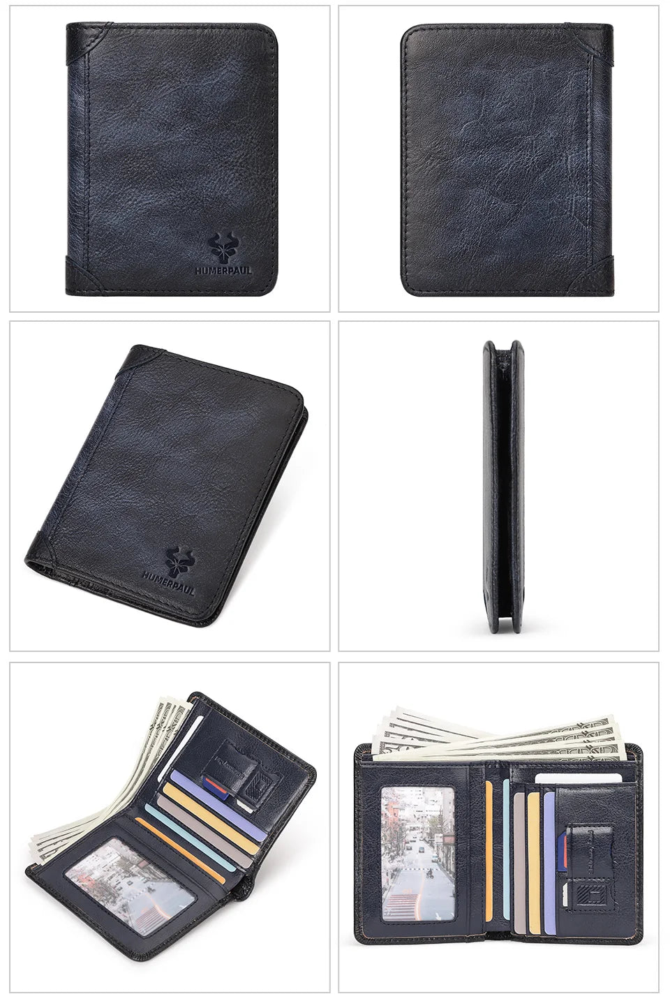 HUMERPAUL Slim Soft Real Leather Wallet for Men RFID Blocking Bifold Multi-card Card Holder ID Purse Male Thin Front Pocket