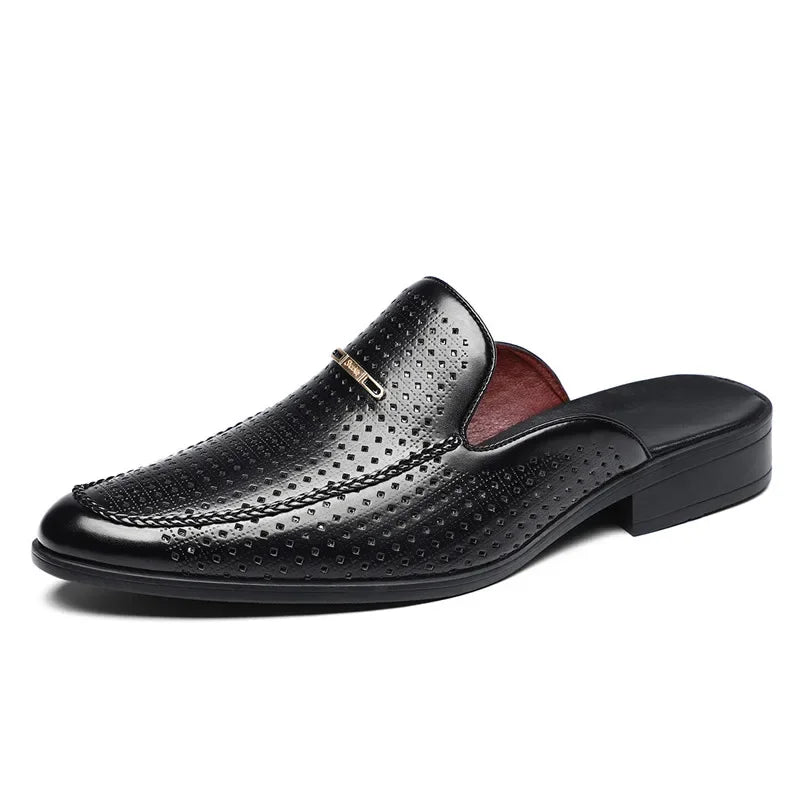 Men's Yellow White Black Half Slippers Driving Shoes 2025 New Casual Patent Leather Mules Loafers Zapatos Hombre