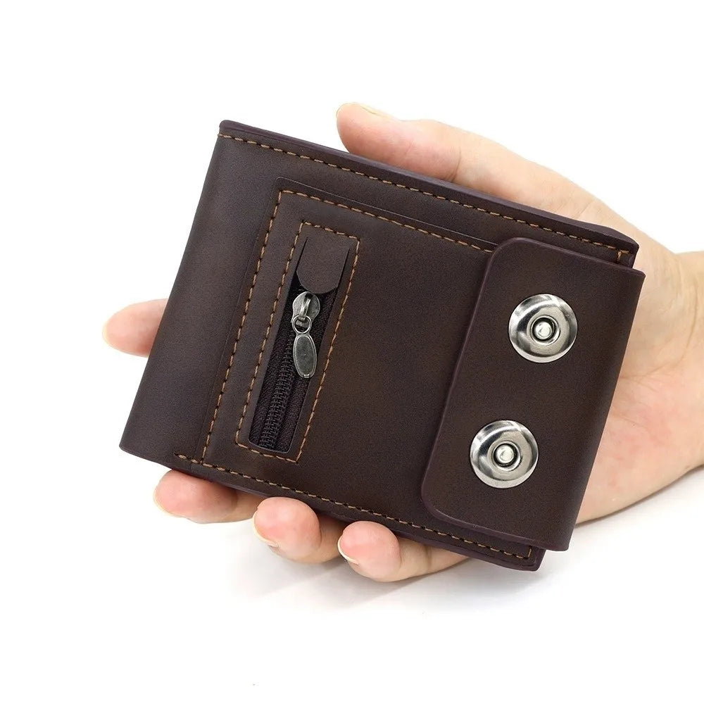 Fashion PU Leather Men's Wallet Magnetic Buckle Solid Color Short Card Bag Large Capacity Anti-Theft Business Wallet Daily Use