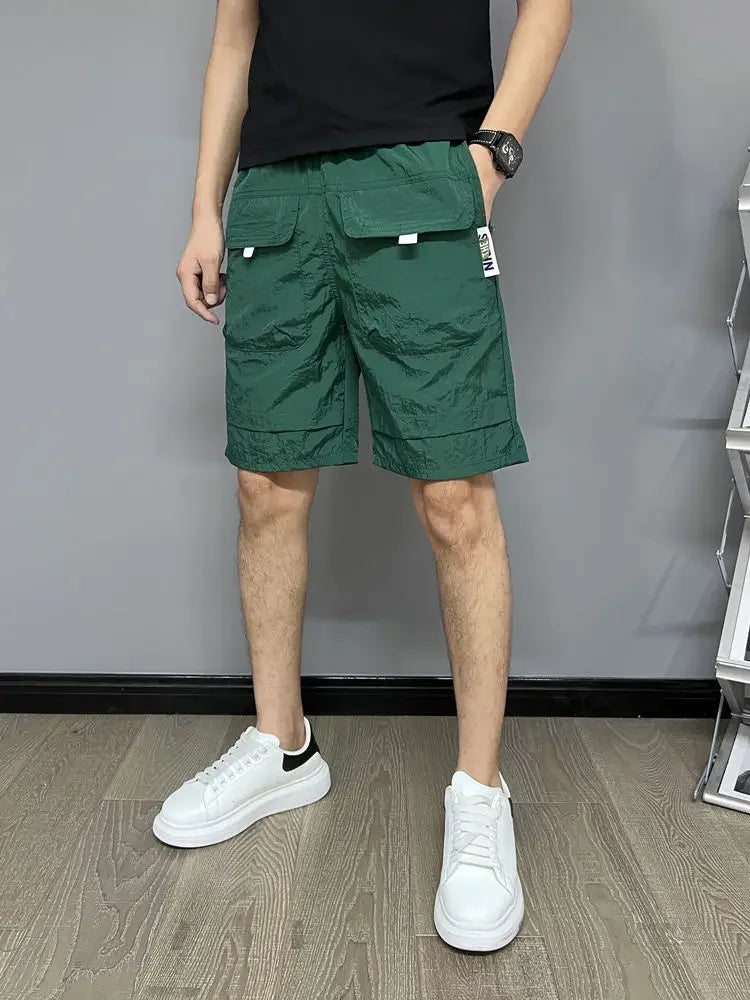 Men's Shorts Summer Thin American Large Pocket Work Casual Trendy Versatile Ice Silk Quick-drying Beach Pants Men