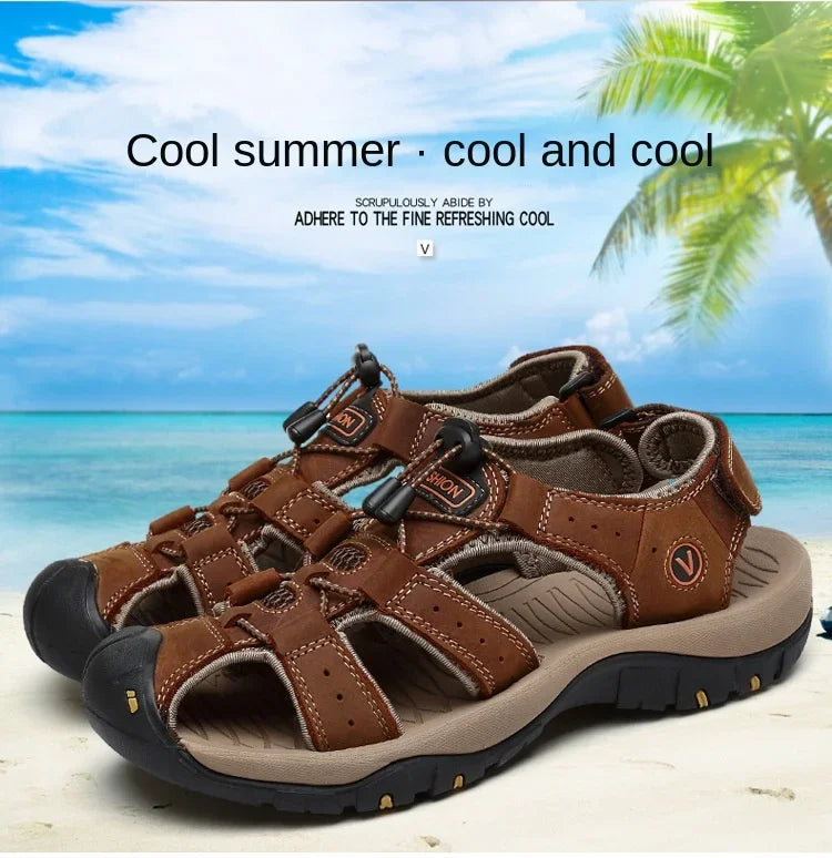 Sandals Summer New Men'sHollow Breathable Sandals Slippers Outdoor Baotou Beach Shoes Dad's Shoes Mens Shoes sandalias2024