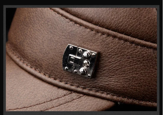 2025 New Men Spring/Winter Real Leather Black/Brown Flat Baseball Caps Male 54-62 cm Customized Size Outdoor Snapback Golf Hat