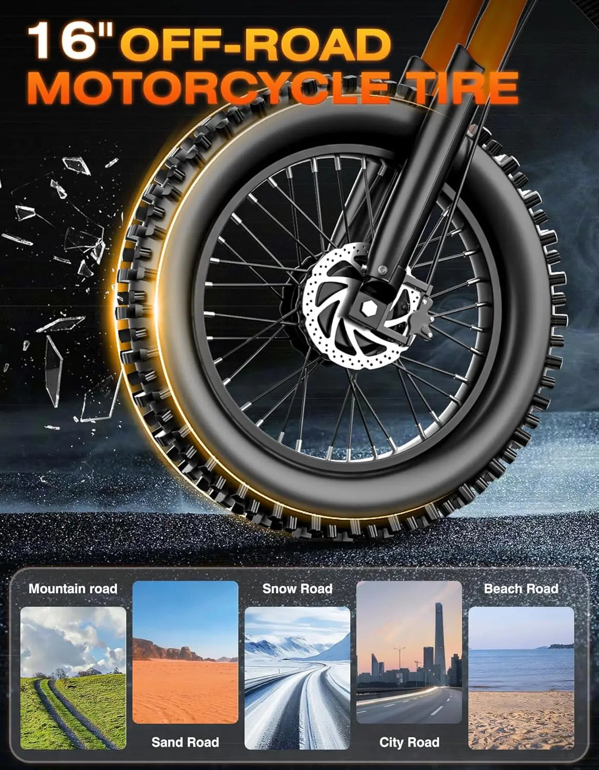 4500W 40MPH 100Mile 48V25Ah 45° Slope Hydraulic Brakes Full Suspension 16in Off Road Electric Dirt Bike, Custom