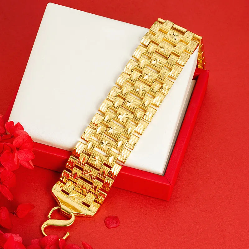 Real Gold Color Watch Chain Bracelet for Women Men Pure Adjustable Trendy Laser Chain for Women Fine Jewelry Gifts