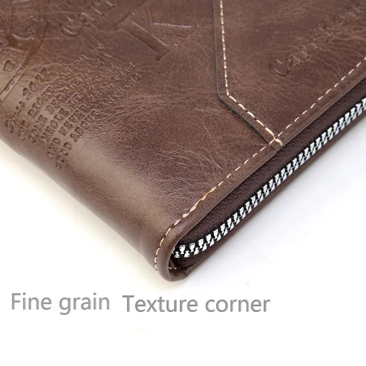 Men’s PU Waxed Oil Leather Wallet – Short Bifold Coin Purse with All-Around Zipper for Cash & Cards