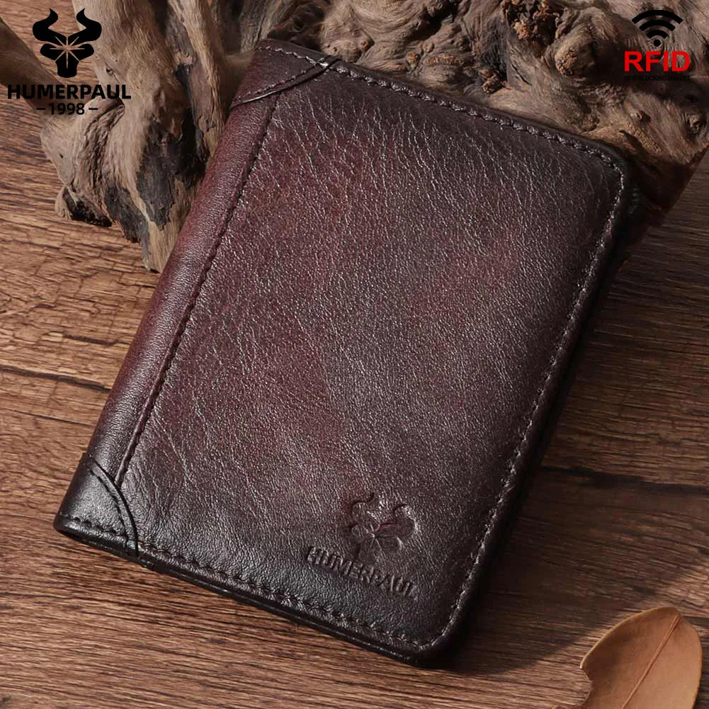 HUMERPAUL Slim Soft Real Leather Wallet for Men RFID Blocking Bifold Multi-card Card Holder ID Purse Male Thin Front Pocket