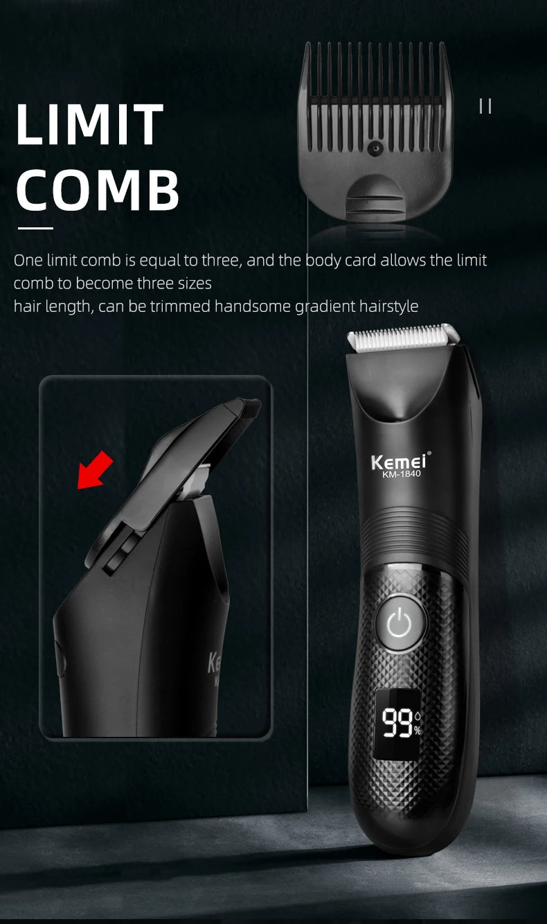 KEMEI Professional Hair Clippers for Men Waterproof Electric Hair Trimmer Set Rechargeable Barber Clippers with LCD Display