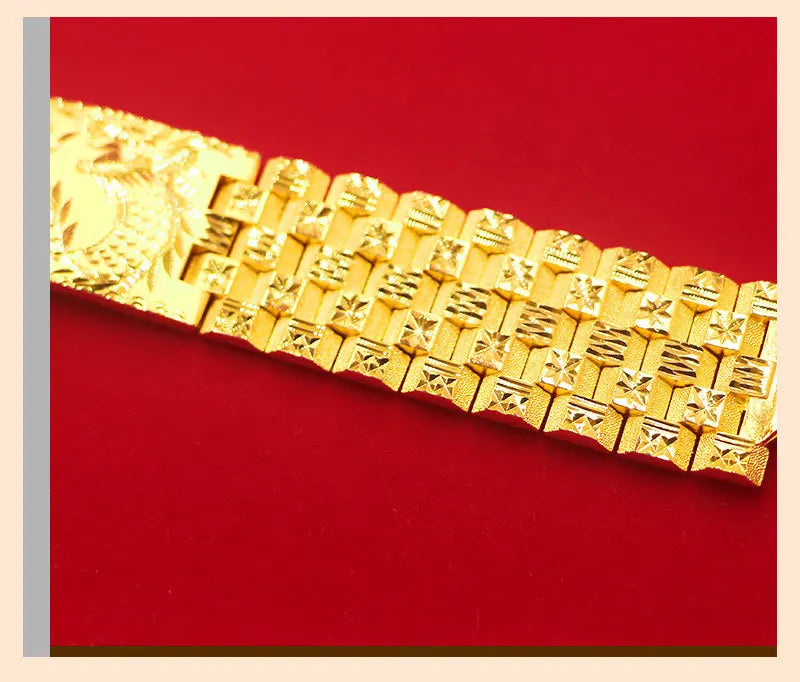 Exquisite Dragon Vein Car Flower Bangle Chain 14k Gold Color Watch Chain Wedding Birthday Fine Jewelry Gift for Men Father Bro