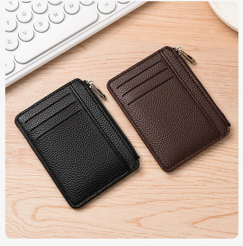 Slim Leather Wallet for Men Multi Slot Card Holder with Coin Pocket Black Brown Business Purse