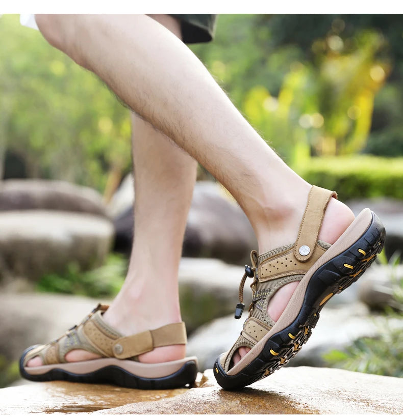 Genuine Leather Men Shoes 2023 Summer New Men's Beach Sandals Classic Men Outdoor Casual Sandals Slippers Plus Size 38-47