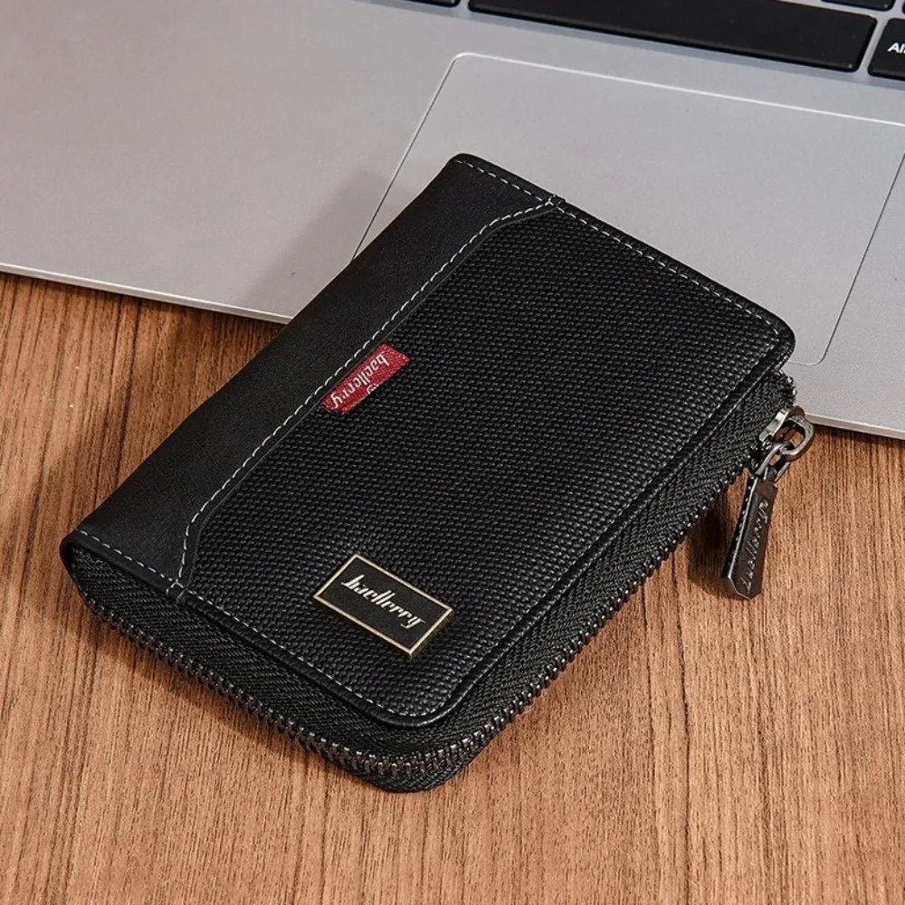 Fashion PU Leather Men's Wallet Multi-functional Zipper Closure Business Wallet Large Capacity Square Short Card Bag Male
