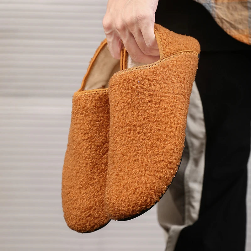 Men Winter Slippers Women Warm Shoes Soft Plush Flats Casual Shoes Male Loafers Lightweight Home Walking Couples Shoes Footwear
