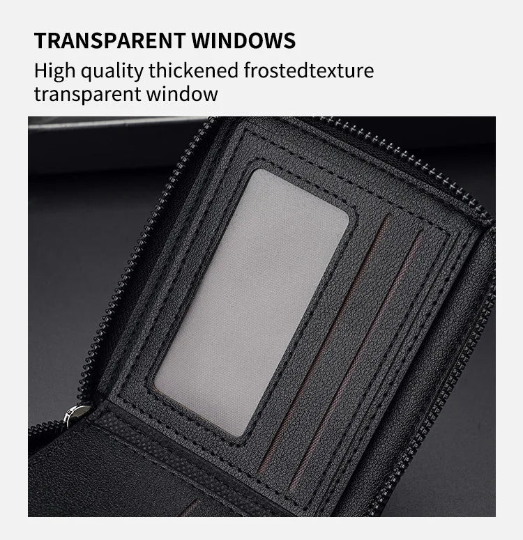 Leather Men’s Wallet Luxury Mens Purse Male Zipper Card Holders with Coin Pocket Rfid Wallets Gifts for Men Money Bag