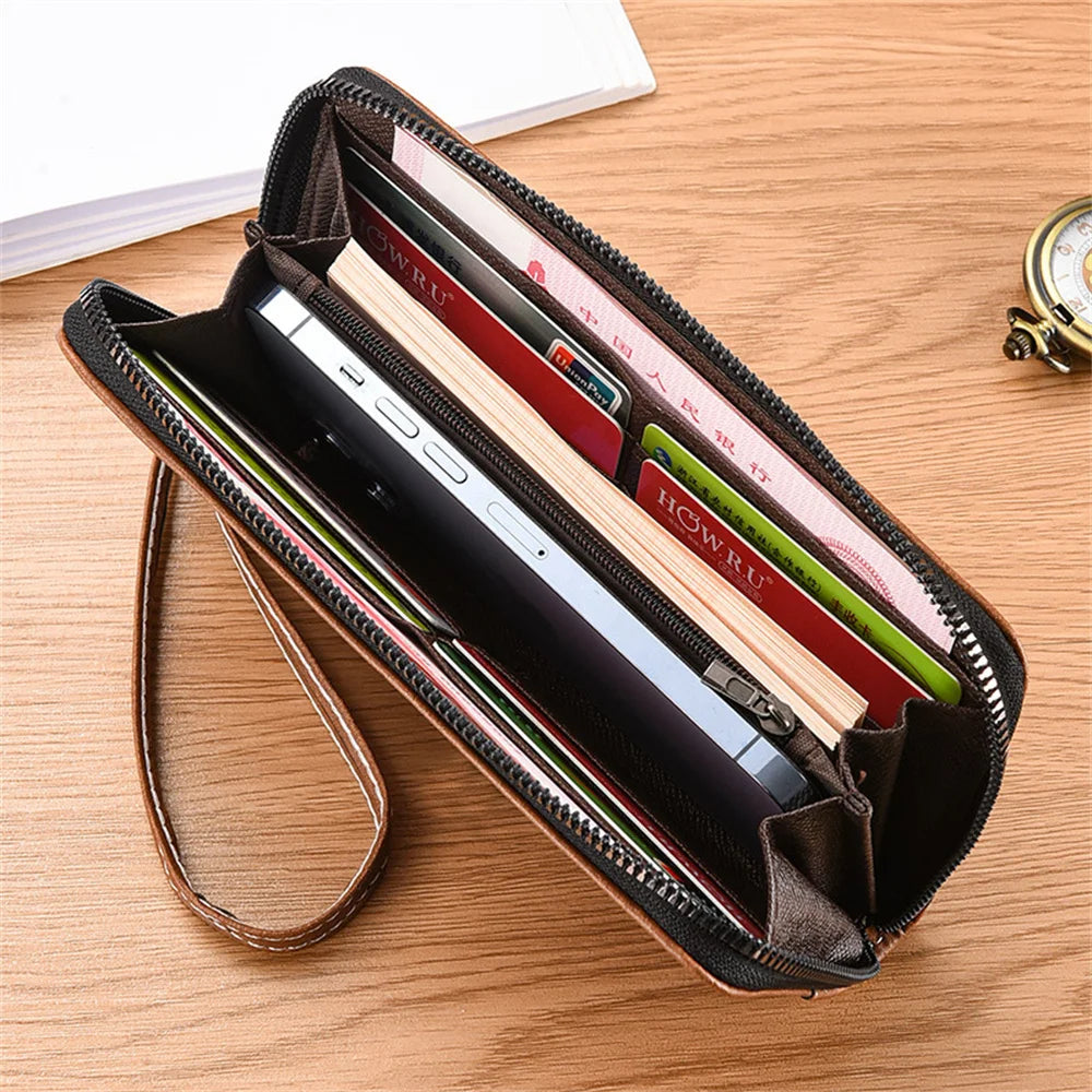 Men's PU Leather Long Wallet Large Capacity Phone Bags Multi Card Business Clutch Bags Male Travel Zipper Coin Purses