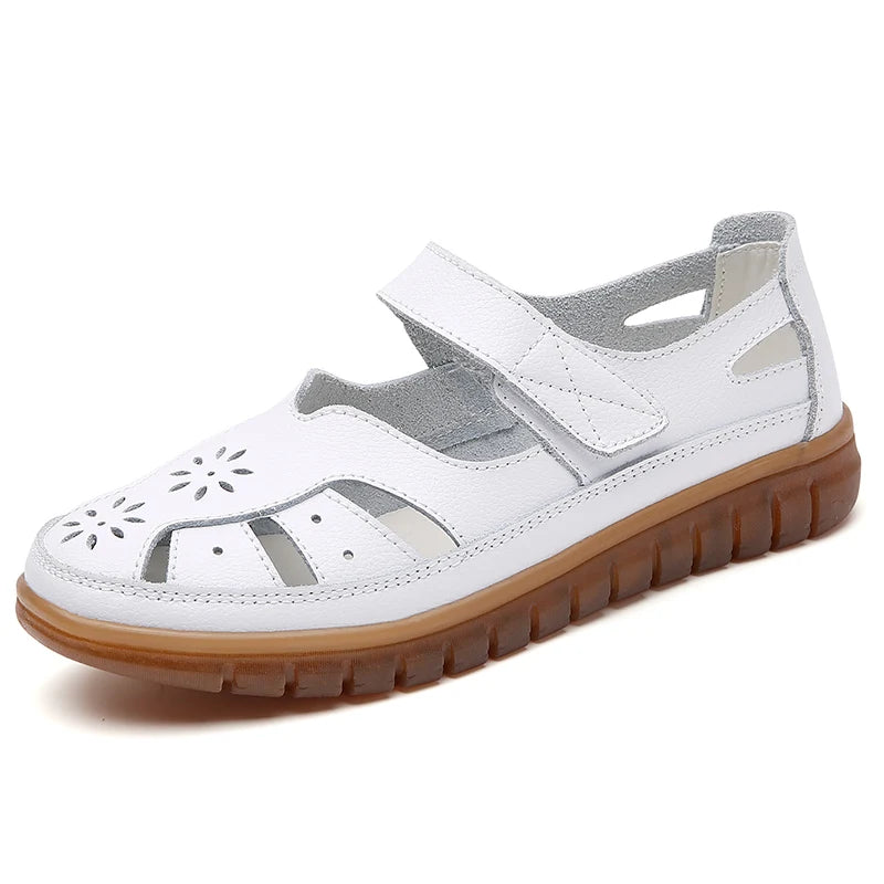 Sandals Summer Breathable Leather Slippers Women Fashion Non-Slip Casual Roman Shoes Ladies Sandals on Sale Off White Shose