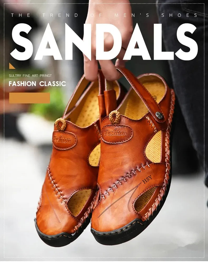 Summer Sandals Men Leather Classic Roman Sandals 2025 Slipper Outdoor Sneaker Beach Rubber Flip Flops Men Water Trekking Sandals