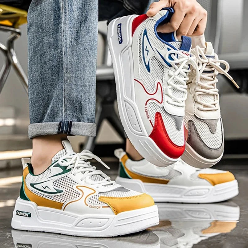 Men's Sneakers for Spring and Summer Are Breathable Fashionable Low-top Round-toe Lace-up and Color-blocked Sports Shoes