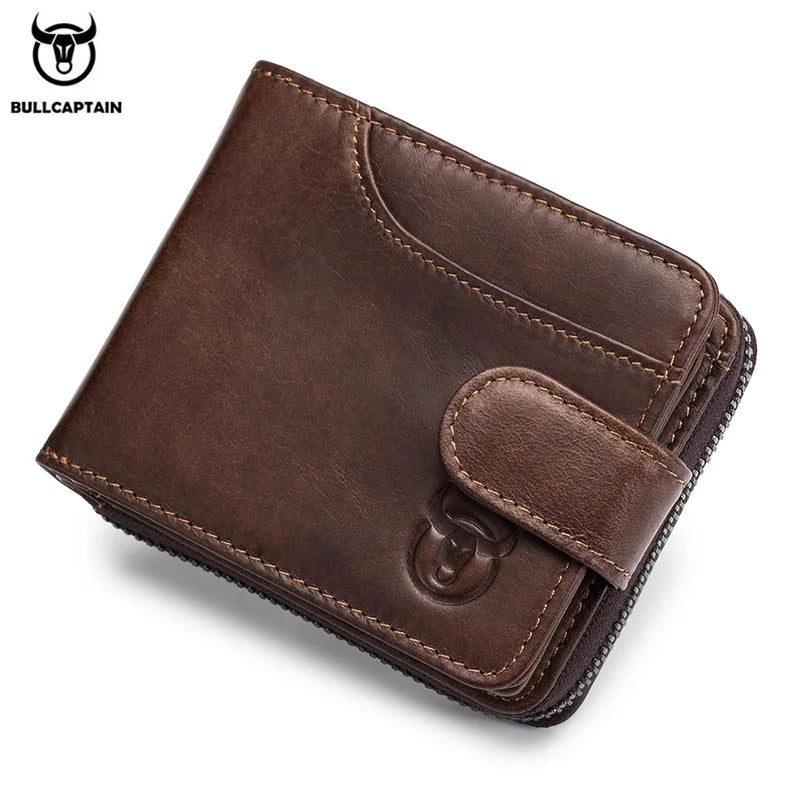 BULLCAPTAIN Business Men's Wallet Genuine Leather Wallet Multi-Function Business Card Holder Small Card Box Leather Purse Man