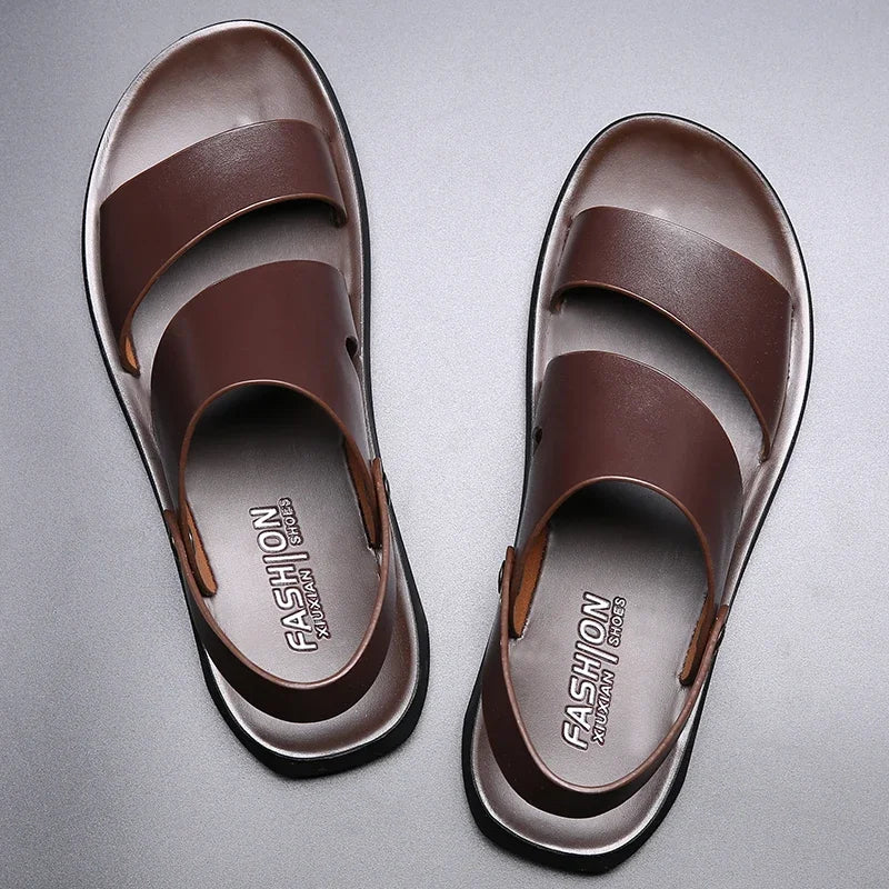 Summer Dress Men Sandals Leather New 2025 Fashion Vintage Men Shoes High Quality Soft Comfort Casual Flats Beach Male Slippers
