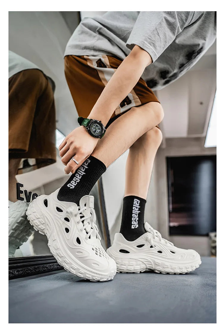 Sandals for Men Outdoor Non-slip Tire Sole Hole Shoes Hollow Breathable Men's Sandals Beach Lightweight Platform Sneakers Men