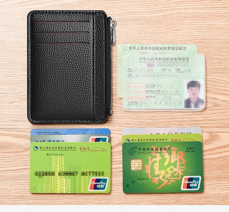 Slim Leather Wallet for Men Multi Slot Card Holder with Coin Pocket Black Brown Business Purse