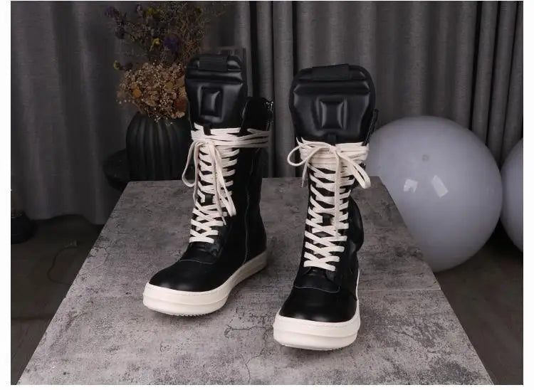 Women's Boots Leather Shoes for Man Motorcycle Boots High-tops Men's Casual Shoes Fashion Black Women's Sneakers