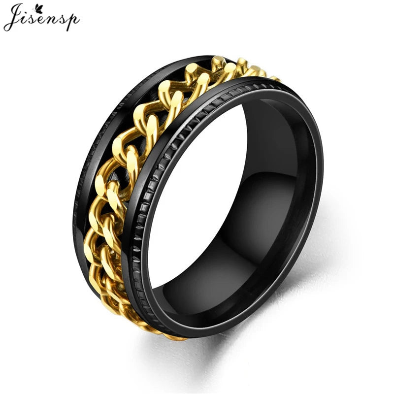 Stainless Steel Rotatable Chain Ring for Couples Jewelry Spinner Fidget Release Anxiety Ring Multifunctional Anillos De Ansiedad