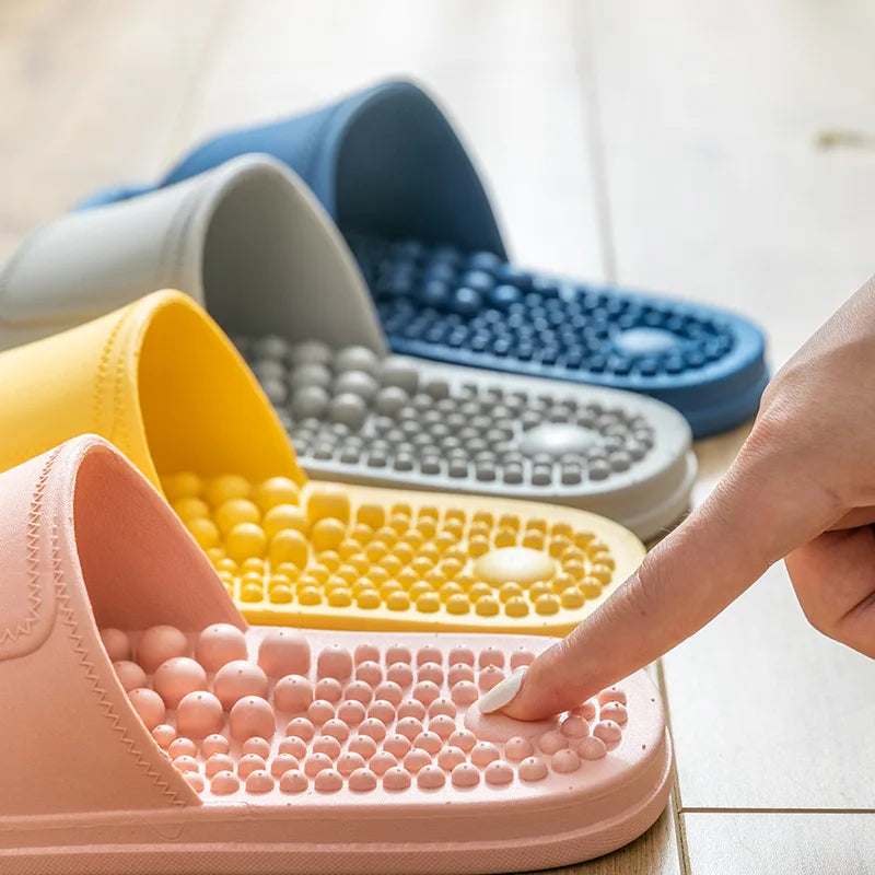 Women Men Foot Massage Slippers Indoor Bathroom Non-slip Soft Slides Comfort Flats Couples Home Relief Feet Health Care Shoes