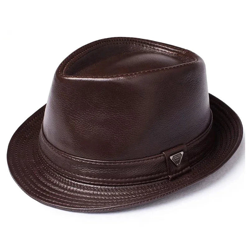Male High Quality Genuine Leather Sheepskin Formal hat Gentleman Cow Skin Short Brim Yellow Brown Top Hat Male Shows Gentleman