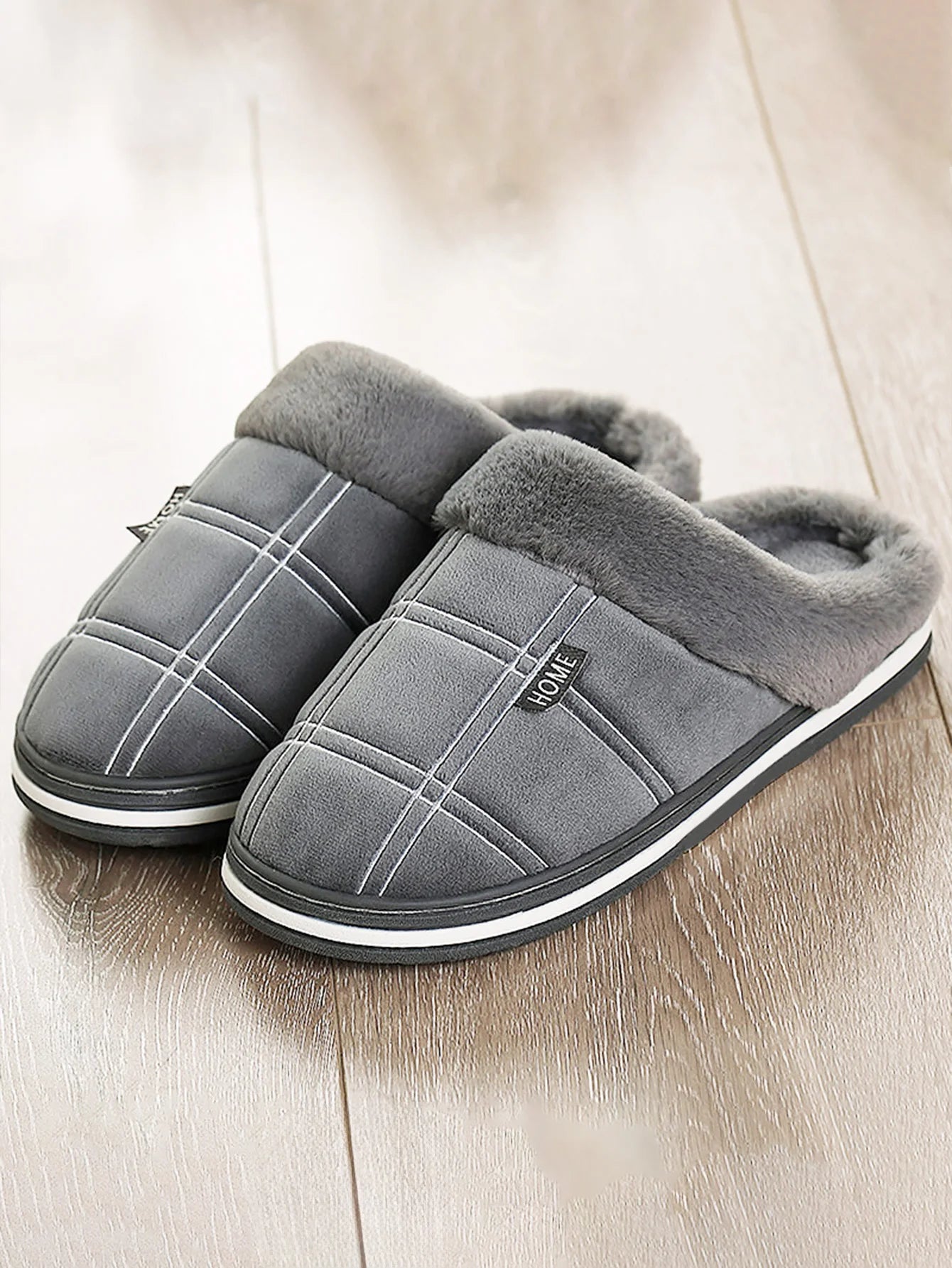 House slippers for men Plaid Warm Soft Comfortable Non Slip Living room Shoes Sturdy Sole Big Size 40-50 Home slippers