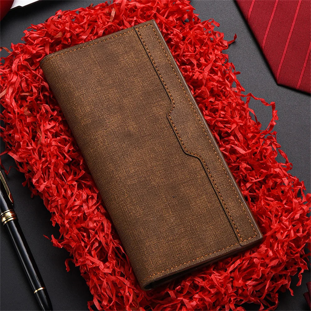 Men's Long Wallet Driver's Licence ID Wallet Card Case Leather Business Wallet Large Capacity Money Clip Simple Card Holder