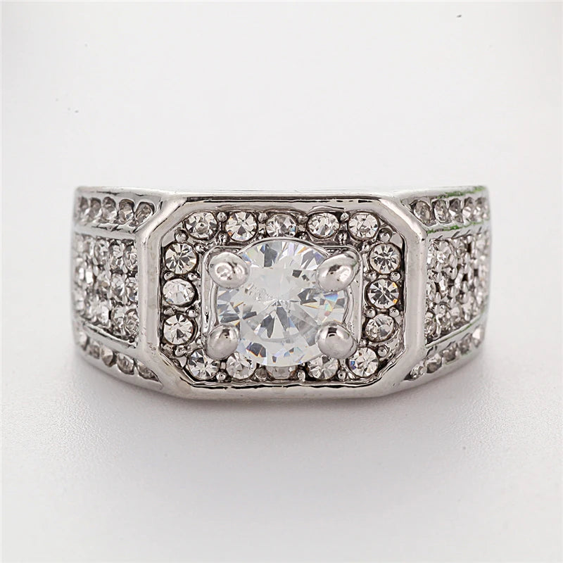 Milangirl Big Hip Hop Rhinestone Men Out Bling Square Ring   Pave Setting CZ Wedding Engagement Rings Top Quality