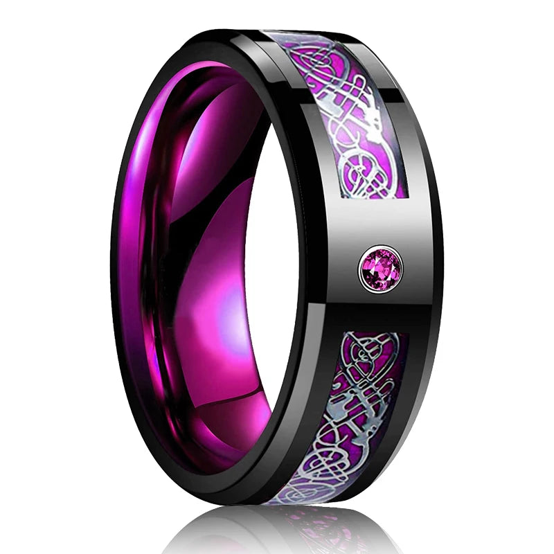 Fashion Men 8mm Rose Gold Color Stainless Steel Rings Double Groove Pattern Promise Rings For Men Wedding Jewelry Accessories