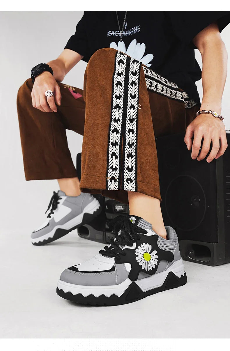 Sneakers Men Trendy Mixed Color Lace-up Thick-soled Casual Shoes Non-slip Shoe Round Toe Men Board Shoes Zapatillas Hombre